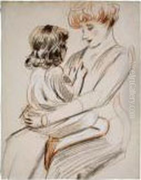 Une Mere Tenant Son Enfant Sur Ses Genoux Oil Painting by Paul Cesar Helleu