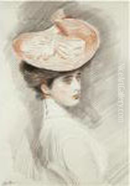 Portrait De Femme, Ellen Helleu Oil Painting by Paul Cesar Helleu