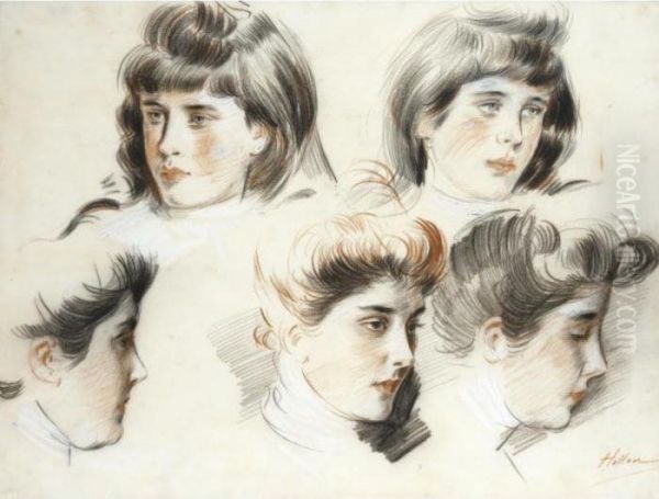 Etude De Tetes Oil Painting by Paul Cesar Helleu