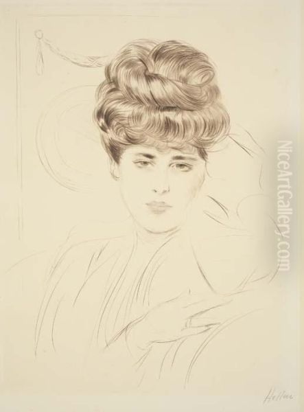 Femme De Face (madame Carlier) Oil Painting by Paul Cesar Helleu