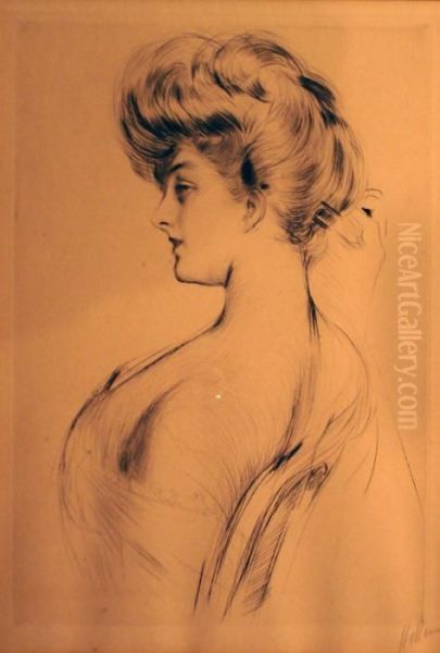 Elegante En Buste De Profil. Oil Painting by Paul Cesar Helleu