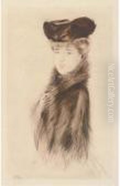 La Femme Au Manteau De Fourrure Oil Painting by Paul Cesar Helleu