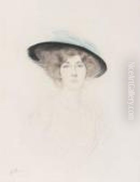 Le Chapeau A Plume - Liane De Pougy Oil Painting by Paul Cesar Helleu