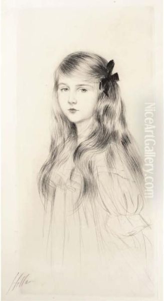 Fillette Aux Longs Cheveux Et Au Ruban Oil Painting by Paul Cesar Helleu