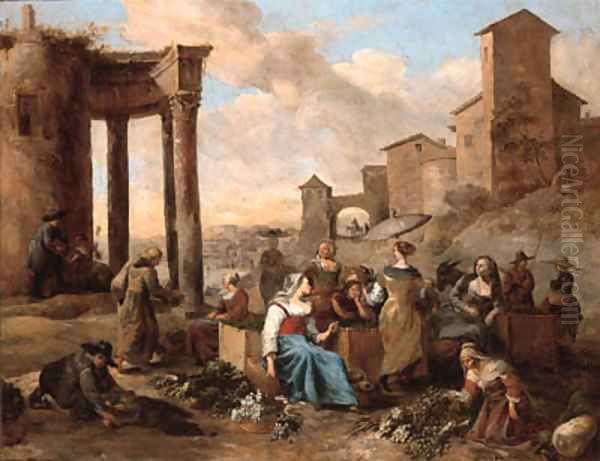 Markets in Italianate towns Oil Painting by Hendrik Mommers