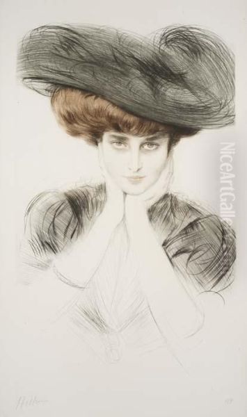 Femme Au Chapeau, Les Mains Sur Le Menton Oil Painting by Paul Cesar Helleu