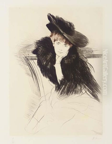 Femme Au Chapeau Oil Painting by Paul Cesar Helleu