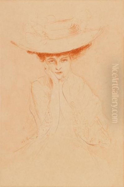 Portrait De Anna De Noailles Oil Painting by Paul Cesar Helleu