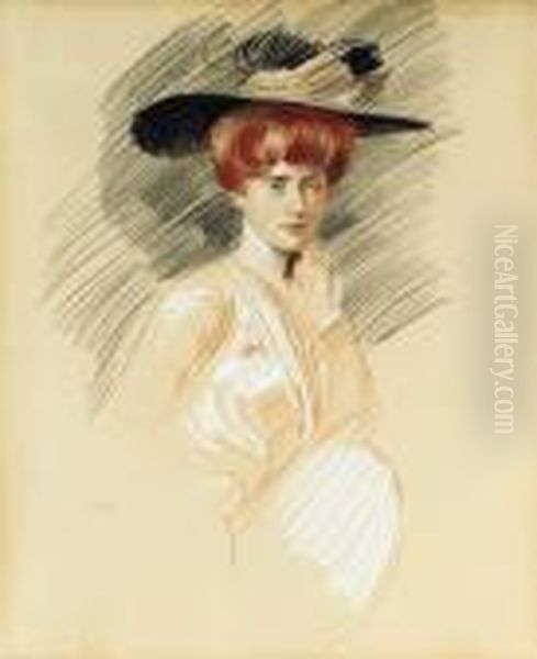 Femme Elegante Au Chapeau Oil Painting by Paul Cesar Helleu