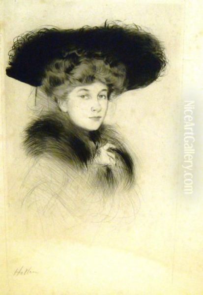 Femme Au Chapeau Noir Oil Painting by Paul Cesar Helleu