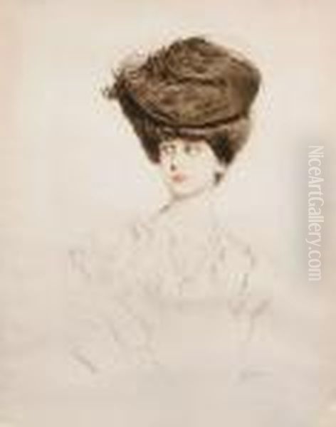 [femme Au Chapeau Brun] Oil Painting by Paul Cesar Helleu