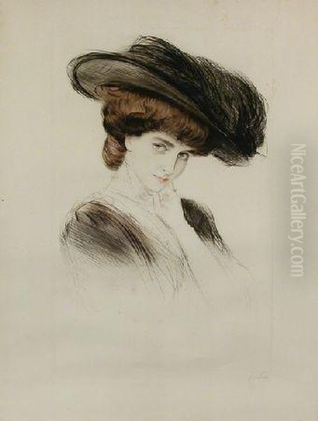 [femme Au Chapeau Noir] Oil Painting by Paul Cesar Helleu