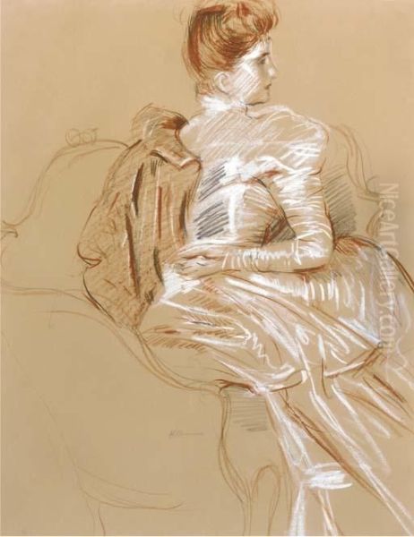 Une Femme Elegante Au Fauteuil Oil Painting by Paul Cesar Helleu