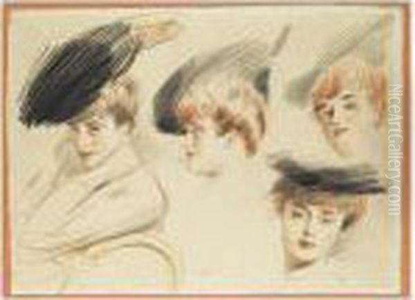 [charcoal, Sanguine And White Pastel, Signed In The Centre] Oil Painting by Paul Cesar Helleu