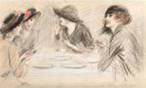 Dejeuner Au Ritz Oil Painting by Paul Cesar Helleu