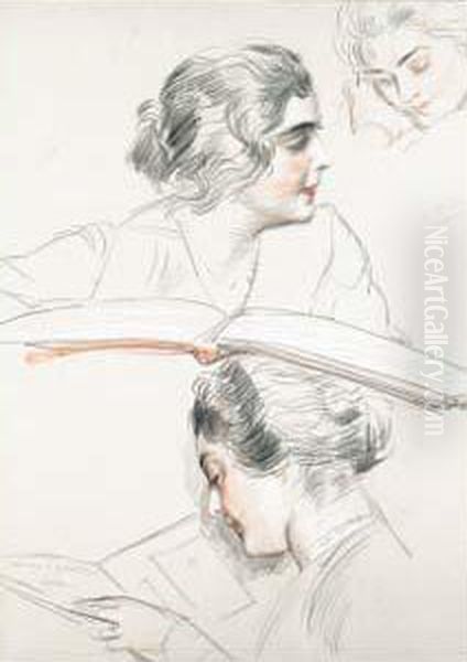 Etude De Portraits Oil Painting by Paul Cesar Helleu