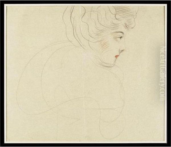 Visage De Femme De Profil Oil Painting by Paul Cesar Helleu