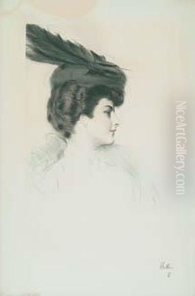 Dame A La Toque Oil Painting by Paul Cesar Helleu