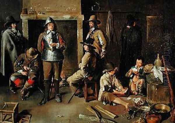 Soldiers at Rest in an Inn Oil Painting by Jean Michelin