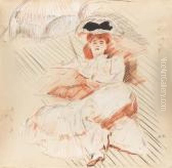 Jeune Femme Etendue Sous Une Ombrelle Oil Painting by Paul Cesar Helleu