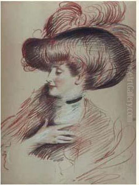 Portrait De Madame De Guern, Nee
 Colb Bernard Amie De Paul-cesar Helleu. Ils Se Rencontraient A 
Trouville Oil Painting by Paul Cesar Helleu