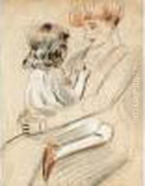 Une Mere Tenant Son Enfant Sur Ses Genoux Oil Painting by Paul Cesar Helleu