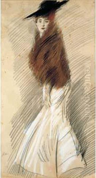 Une Elegante Vue En Pied Oil Painting by Paul Cesar Helleu