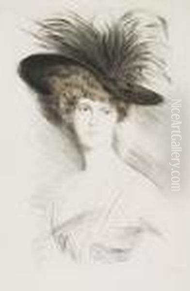 Femme Au Grand Chapeau Oil Painting by Paul Cesar Helleu