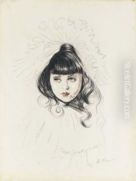 A Young Girl With A Hat Oil Painting by Paul Cesar Helleu