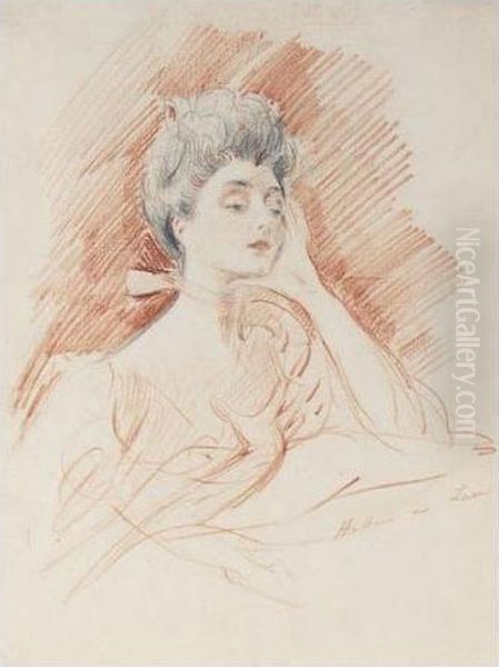 Portrait De Madame Olga Law Oil Painting by Paul Cesar Helleu