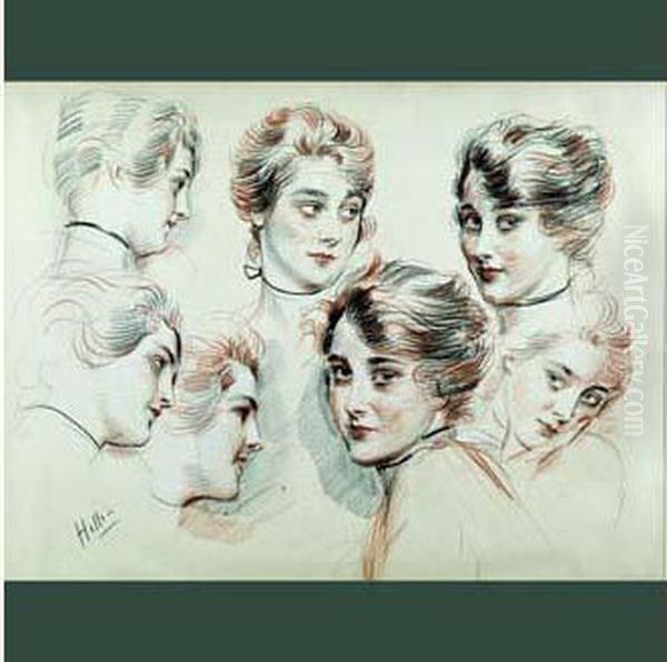 Sept Etudes De Femme Oil Painting by Paul Cesar Helleu