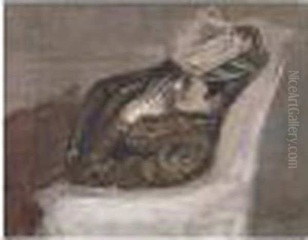 Madame Lemaire Allongee Dans Un Fauteuil Oil Painting by Paul Cesar Helleu