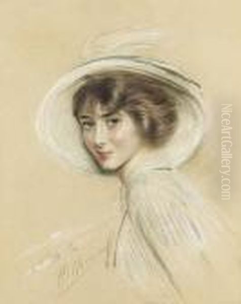 A Portrait Of Annette, Wearing A White Hat Oil Painting by Paul Cesar Helleu