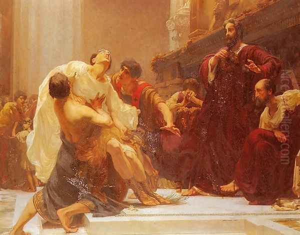 The Death Of Ladas, The Greek Runner, Who Died When Receiving The Crown Of Victory In The Temple Of Olympia Oil Painting by George Murray