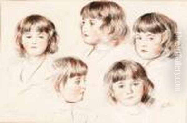 Portrait Studies Of A Young Girl Oil Painting by Paul Cesar Helleu