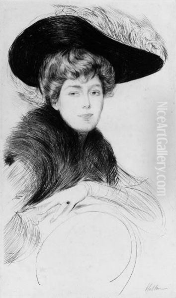 Portrait De Jeune Femme Au Chapeau Oil Painting by Paul Cesar Helleu