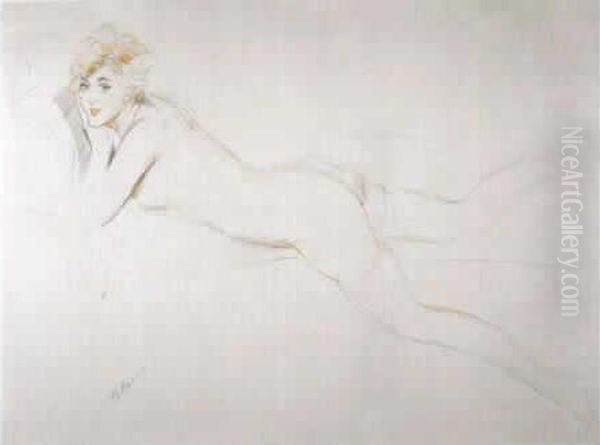 Femme Nue Allongee Oil Painting by Paul Cesar Helleu