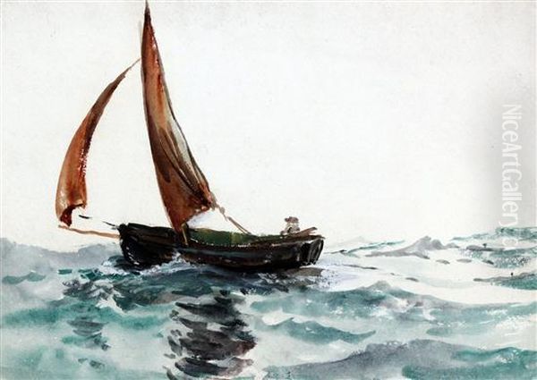 Small Fishing Boat Before The Wind Oil Painting by Charles Napier Hemy