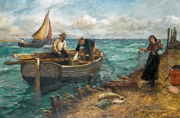 What The Boat Brought Home From Sea Oil Painting by Charles Napier Hemy