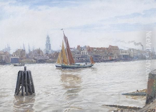 Running Up The River On The Tide And Passing Limehouse Oil Painting by Charles Napier Hemy