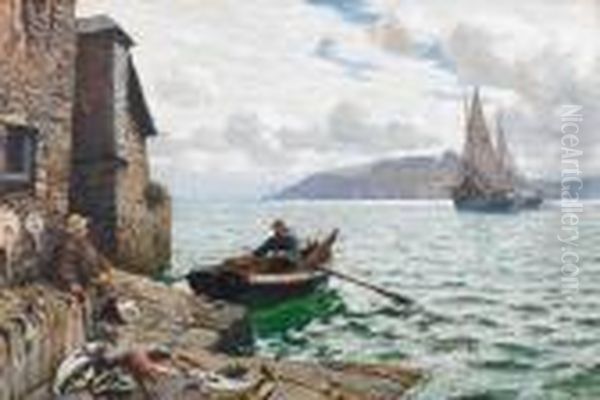 Landing Fish Oil Painting by Charles Napier Hemy