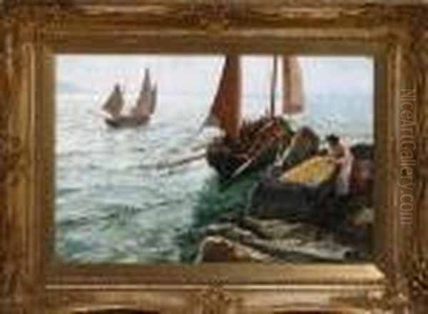 Trawling Oil Painting by Charles Napier Hemy