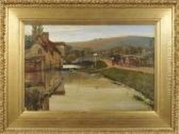 A View Of Streatley Mill Oil Painting by Charles Napier Hemy