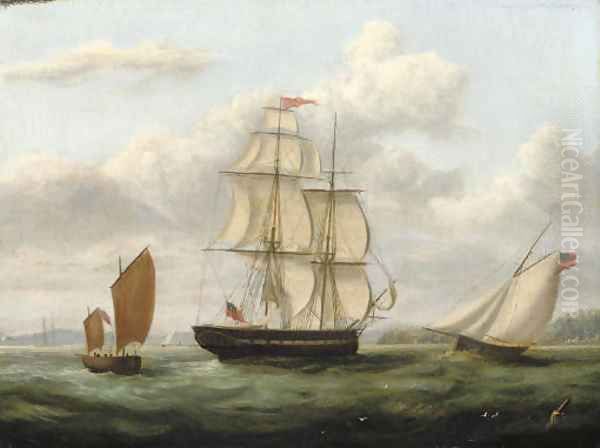 A Royal Naval frigate and other shipping off Cork Oil Painting by George Mounsey Wheatley Atkinson