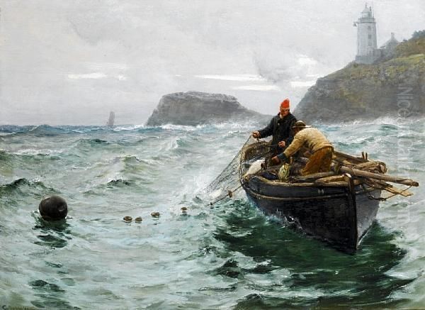 Along Shore Fishermen Oil Painting by Charles Napier Hemy