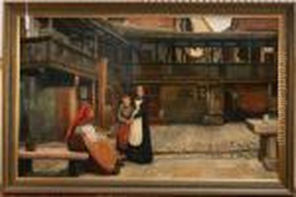 View Of Figures In A Courtyard Oil Painting by Charles Napier Hemy