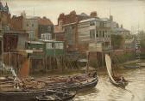 Cold Harbour, Blackwall Oil Painting by Charles Napier Hemy