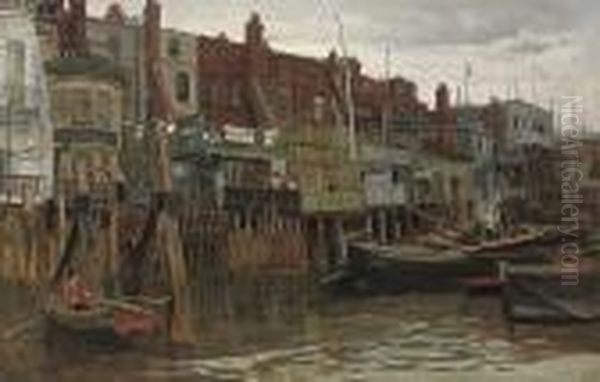 The Shore At Limehouse Oil Painting by Charles Napier Hemy