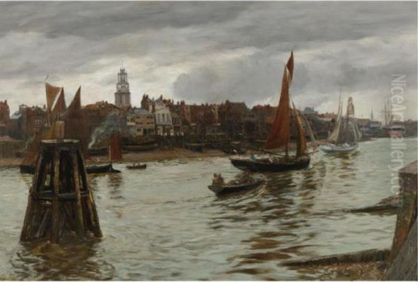 Limehouse Reach Oil Painting by Charles Napier Hemy