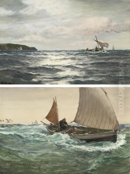 Wind Abeam; And The Longboat Oil Painting by Charles Napier Hemy